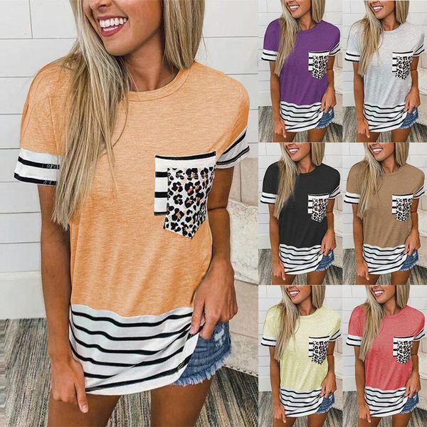women's t-shirt 2021 summer style round neck striped stitching double pocket short-sleeved top, White
women's t-shirt 2021 summer style round neck striped stitching double pocket short-sleeved top, White