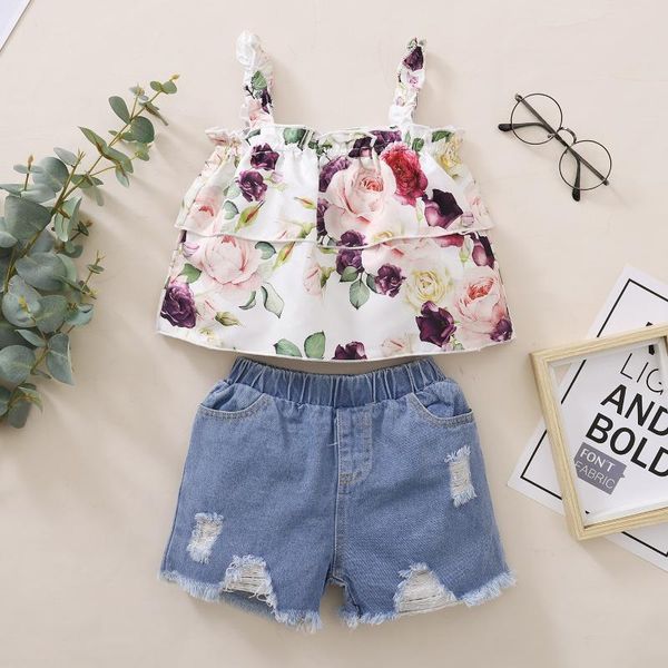 clothing sets 2 pieces kids summer set girls clothes flower print square collar sleeveless tank ripped denim shorts, White
clothing sets 2 pieces kids summer set girls clothes flower print square collar sleeveless tank ripped denim shorts, White
