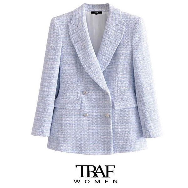 traf za women fashion double breasted tweed check blazer coat vintage long sleeve pockets female outerwear chic veste 210930, White;black
traf za women fashion double breasted tweed check blazer coat vintage long sleeve pockets female outerwear chic veste 210930, White;black
