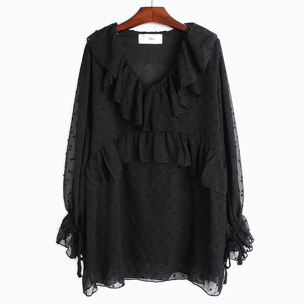 women's blouses & shirts for women plus size flocking sweet ruffle collar solid color chiffon shirt loose and versatile chic fairy spr, White
women's blouses & shirts for women plus size flocking sweet ruffle collar solid color chiffon shirt loose and versatile chic fairy spr, White