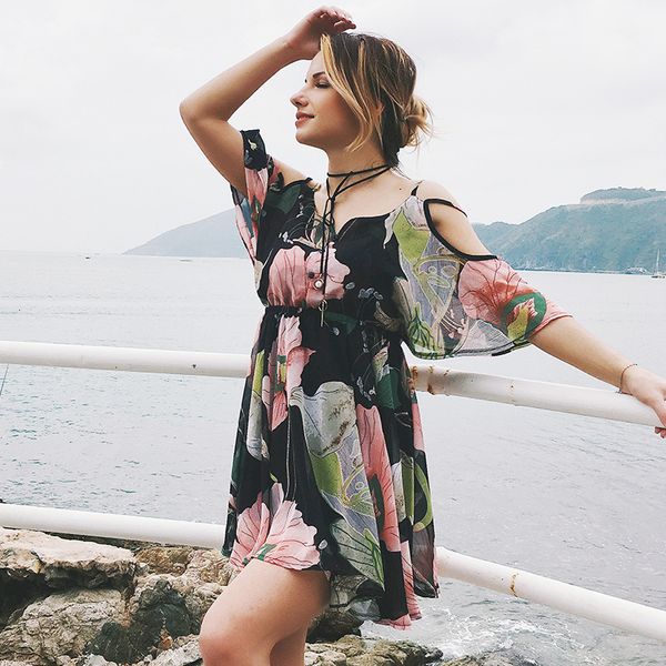 casual dresses off shoulder ruffles print chiffon mini women strap butterfly sleeve backless summer beach dress plus size vestidos esx2, Black;gray
casual dresses off shoulder ruffles print chiffon mini women strap butterfly sleeve backless summer beach dress plus size vestidos esx2, Black;gray