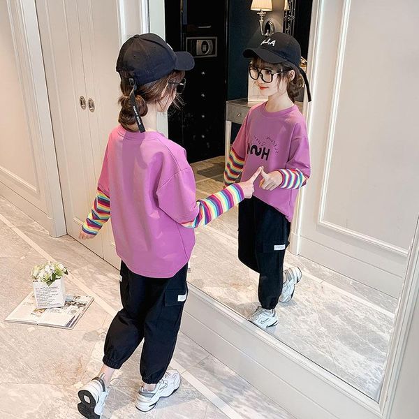 clothing sets spring and autumn casual suit girls color striped stitching long-sleeved shirt loose trousers letters printed sports, White
clothing sets spring and autumn casual suit girls color striped stitching long-sleeved shirt loose trousers letters printed sports, White