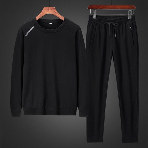 men's casual suit pure color fall/winter applique hoodie + zipper pocket pants two-piece fashionable -8xl tracksuits, Gray