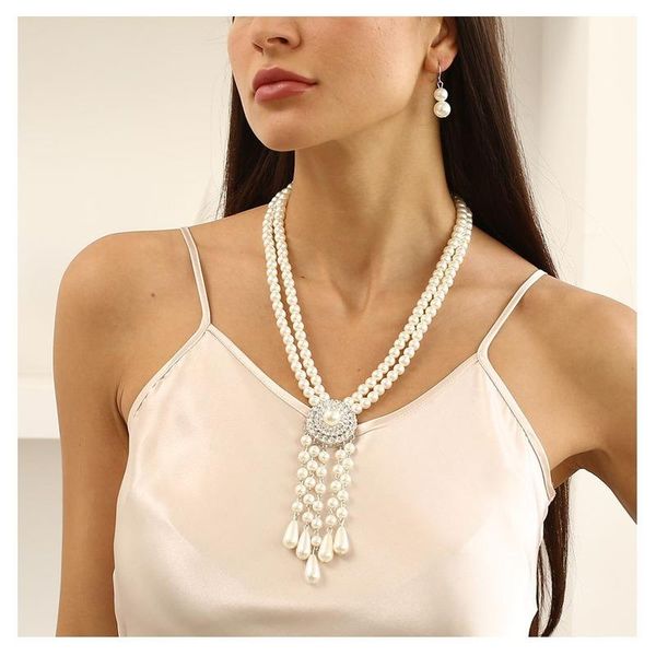 chains korea pearl drop pendant necklace women's party jewelry tassel double layer wholesale women, Silver
chains korea pearl drop pendant necklace women's party jewelry tassel double layer wholesale women, Silver