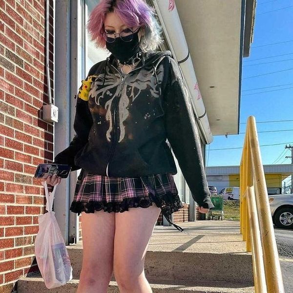 women's hoodies & sweatshirts hirigin oversized hoodie women jacket print coat goth harajuku y2k aesthetic clothes grunge punk zip-up s, Black
women's hoodies & sweatshirts hirigin oversized hoodie women jacket print coat goth harajuku y2k aesthetic clothes grunge punk zip-up s, Black