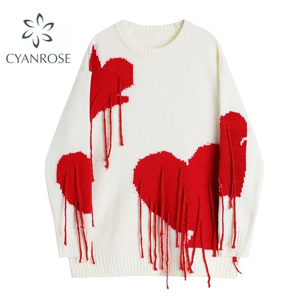 women knitted sweater autumn winter hip hop streetwear heart tassel pullover harajuku sweater gothic loose knitwear 211214, White;black
women knitted sweater autumn winter hip hop streetwear heart tassel pullover harajuku sweater gothic loose knitwear 211214, White;black