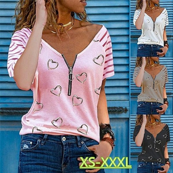 women's t-shirt kuelawear v-neck love printing zipper solid color loose summer fashion ladies casual cotton short sleeve, White
women's t-shirt kuelawear v-neck love printing zipper solid color loose summer fashion ladies casual cotton short sleeve, White