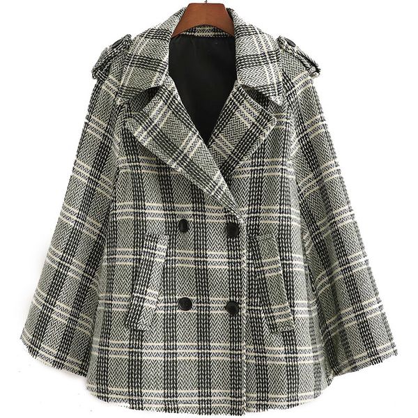 women fashion retro elegant plaid cloak female double breasted l lapel sleeveless jacket chic 210520, White;black
women fashion retro elegant plaid cloak female double breasted l lapel sleeveless jacket chic 210520, White;black