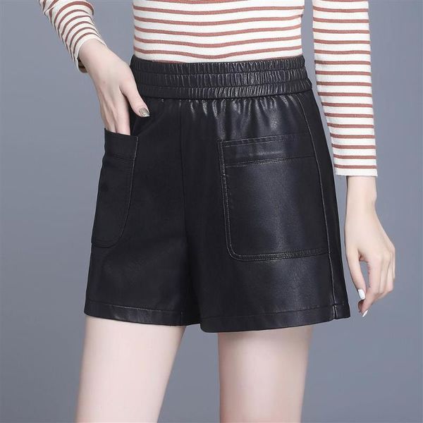 women's shorts spring autumn black pu leather elasticity high waist wide leg for women elegant female short pants 4xl y76, White;black
women's shorts spring autumn black pu leather elasticity high waist wide leg for women elegant female short pants 4xl y76, White;black