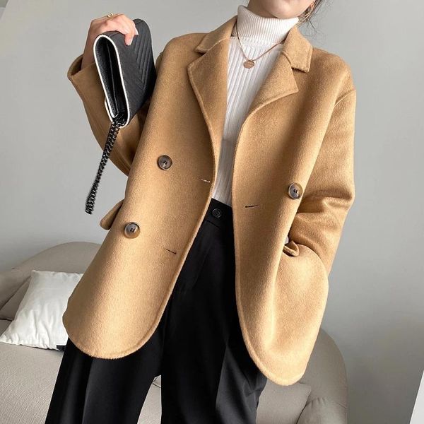 women's wool & blends 2021 fashion autumn winter 100% coat women clothes korean double-sided cashmere khaki overcoat casaco fem, Black
women's wool & blends 2021 fashion autumn winter 100% coat women clothes korean double-sided cashmere khaki overcoat casaco fem, Black