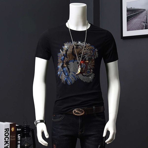 summer t-shirt men's short sleeve slim cotton round neck drilling tiger head youth fashion bottom coat, White;black
summer t-shirt men's short sleeve slim cotton round neck drilling tiger head youth fashion bottom coat, White;black
