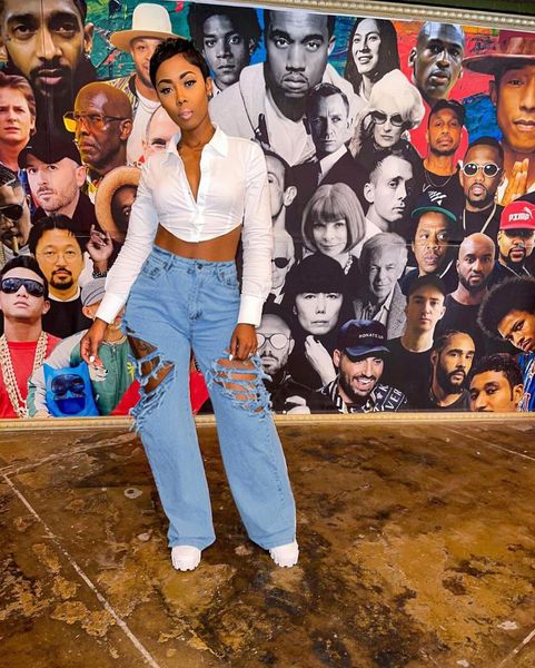 women's jeans arrive women fashion loose ripped hole straight denim pants for street trendy casual trousers, Blue
women's jeans arrive women fashion loose ripped hole straight denim pants for street trendy casual trousers, Blue