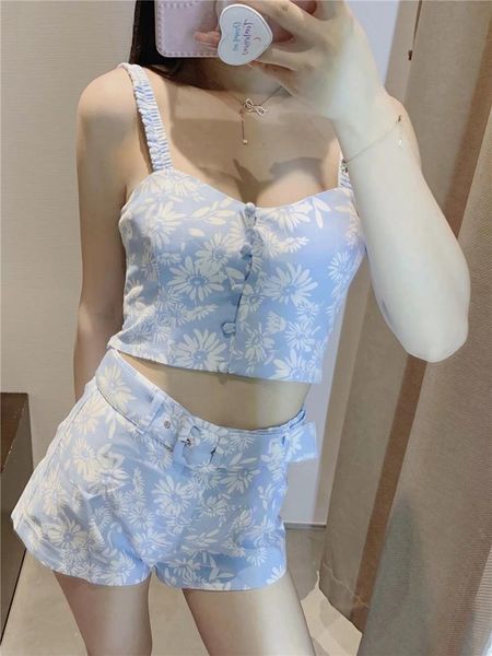 women's tracksuits summer women backless floral print button strap sleeveless elastic back casual crop & female belted beach short, Gray
women's tracksuits summer women backless floral print button strap sleeveless elastic back casual crop & female belted beach short, Gray