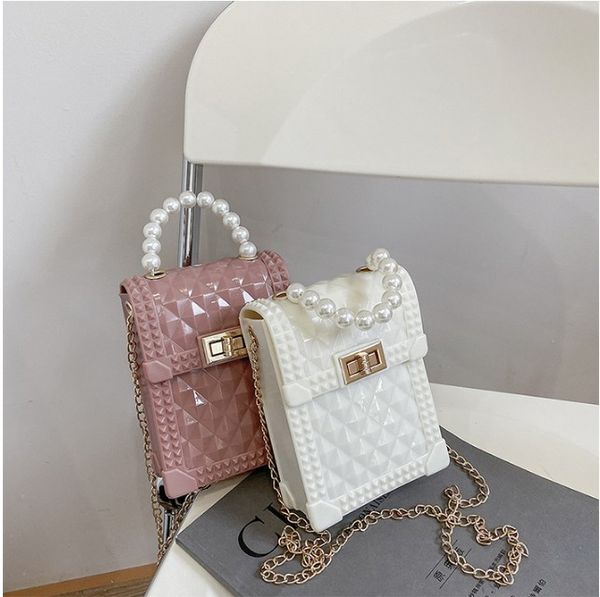 2021 fashion girls pearl change purse woman casual jelly bag handbag ins kids chain one shoulder messenger bags f227, White 
2021 fashion girls pearl change purse woman casual jelly bag handbag ins kids chain one shoulder messenger bags f227, White