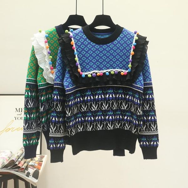 women's sweaters 2021 autumn and winter knitted pullover blouse women korean loose western style all-match diamond plaid ruffled sweate, White;black
women's sweaters 2021 autumn and winter knitted pullover blouse women korean loose western style all-match diamond plaid ruffled sweate, White;black