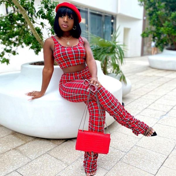 girls plaid print tracksuit fitness two piece set women stacked pants sportswear sleeveless jogging outfits women's tracksuits, Gray
girls plaid print tracksuit fitness two piece set women stacked pants sportswear sleeveless jogging outfits women's tracksuits, Gray