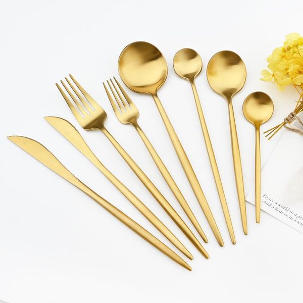 dinnerware sets 18/10 stainless steel knife cake fork coffee spoon tableware set matte gold cutlery kitchen flatware 
dinnerware sets 18/10 stainless steel knife cake fork coffee spoon tableware set matte gold cutlery kitchen flatware