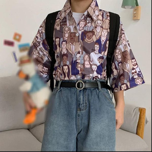 personality cartoon print shirt chic womens wild short sleeve women blouses turn down collar casual top, White
personality cartoon print shirt chic womens wild short sleeve women blouses turn down collar casual top, White