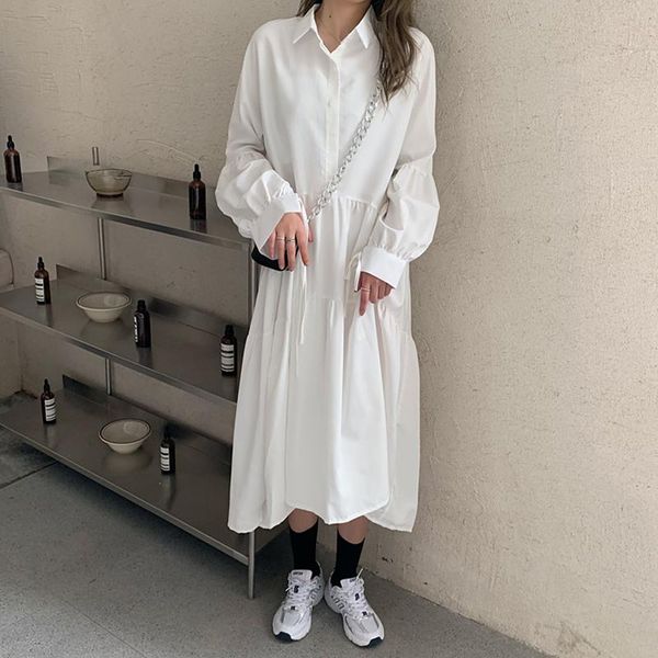 korean long white dress summer autumn sleeve women shirt streetwear loose pleated vestidos casual dresses, Black;gray
korean long white dress summer autumn sleeve women shirt streetwear loose pleated vestidos casual dresses, Black;gray