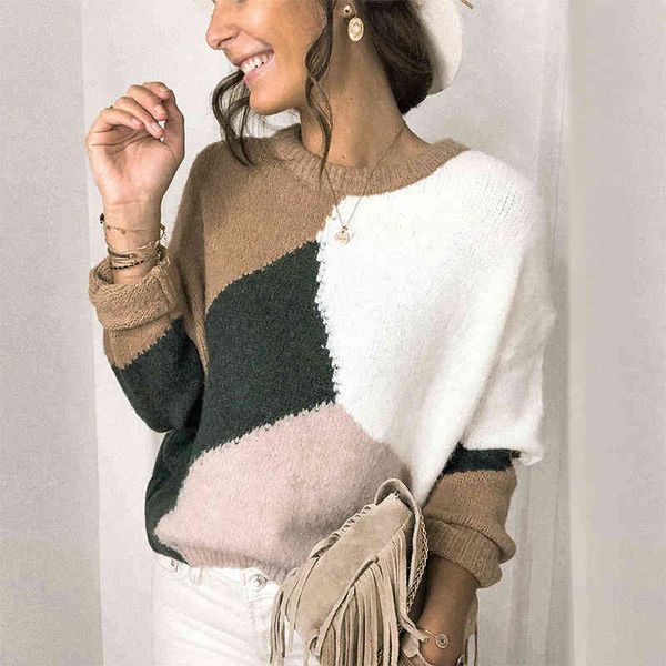 autumn winter women sweater fashion color matching patchwork o-neck long sleeve pullovers casual loose knitted sweater 210412, White;black
autumn winter women sweater fashion color matching patchwork o-neck long sleeve pullovers casual loose knitted sweater 210412, White;black