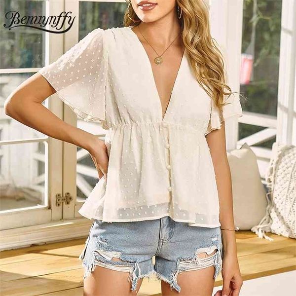 deep v-neck solid peplum blouse women summer short sleeve pearls button front swiss dot chiffon woman 210510, White
deep v-neck solid peplum blouse women summer short sleeve pearls button front swiss dot chiffon woman 210510, White