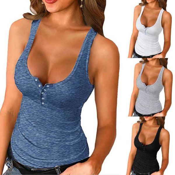 women's tanks & camis women vest solid color sleeveless buttons low cut knitted slim t-shirt summer sports fitness tee, White
women's tanks & camis women vest solid color sleeveless buttons low cut knitted slim t-shirt summer sports fitness tee, White