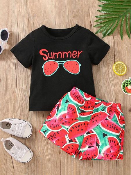 baby letter graphic tee & allover watermelon print shorts she, White
baby letter graphic tee & allover watermelon print shorts she, White