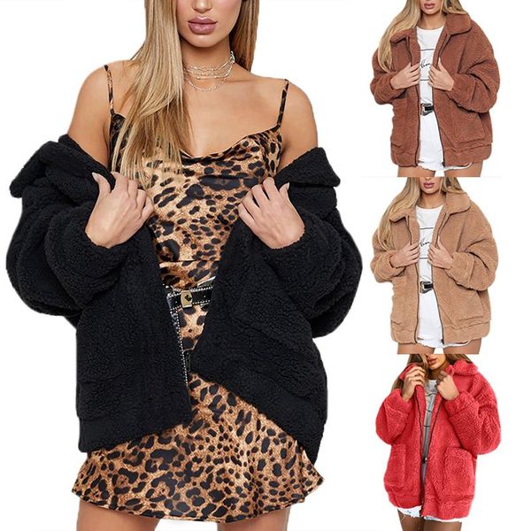 women's fur & faux lapel collar plush coat women teddy bear hoodie thick warm fleece jacket long sleeve solid casual loose zipper outwe, Black
women's fur & faux lapel collar plush coat women teddy bear hoodie thick warm fleece jacket long sleeve solid casual loose zipper outwe, Black