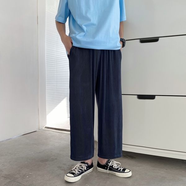 men's pants summer pleated fashion navy blue black casual men streetwear loose straight wide-leg mens ice silk utbp
men's pants summer pleated fashion navy blue black casual men streetwear loose straight wide-leg mens ice silk utbp