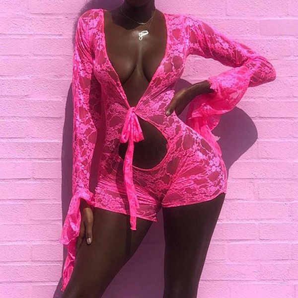 omsj womens fashion rompers pink deep v neck flare sleeve floral mesh lace perspective hollow out lace up bodycon jumpsuit, Black;white
omsj womens fashion rompers pink deep v neck flare sleeve floral mesh lace perspective hollow out lace up bodycon jumpsuit, Black;white