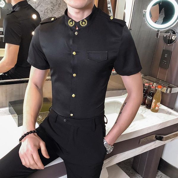 men's casual shirts men shirt luxury tuxedo dress camisa masculina slim fit short sleeve party streetwear social, White;black
men's casual shirts men shirt luxury tuxedo dress camisa masculina slim fit short sleeve party streetwear social, White;black