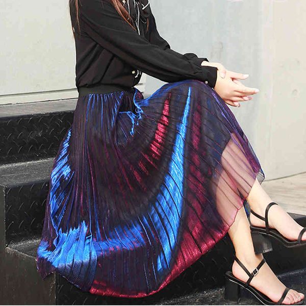 skirts novelty fashion metallic changeable color gauze mesh long pleated elastic waist below knee a-line kb45, Black
skirts novelty fashion metallic changeable color gauze mesh long pleated elastic waist below knee a-line kb45, Black