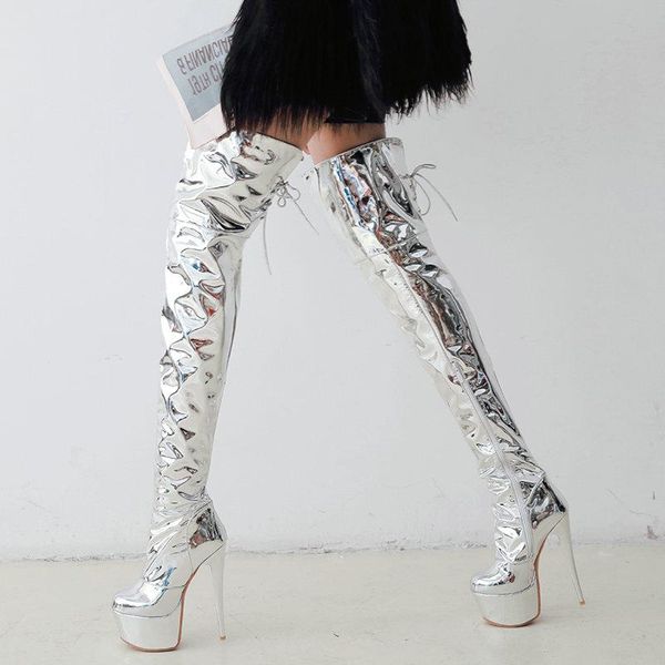 boots autumn winter thigh lady stage mirror patent leather cross tied fashion zipper platform super high heel shoes, Black
boots autumn winter thigh lady stage mirror patent leather cross tied fashion zipper platform super high heel shoes, Black