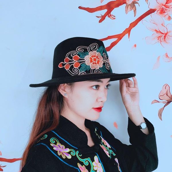 wide brim hats fedoras cultural women hat embroidery flower felt for winter jazz men cowboy, Blue;gray
wide brim hats fedoras cultural women hat embroidery flower felt for winter jazz men cowboy, Blue;gray
