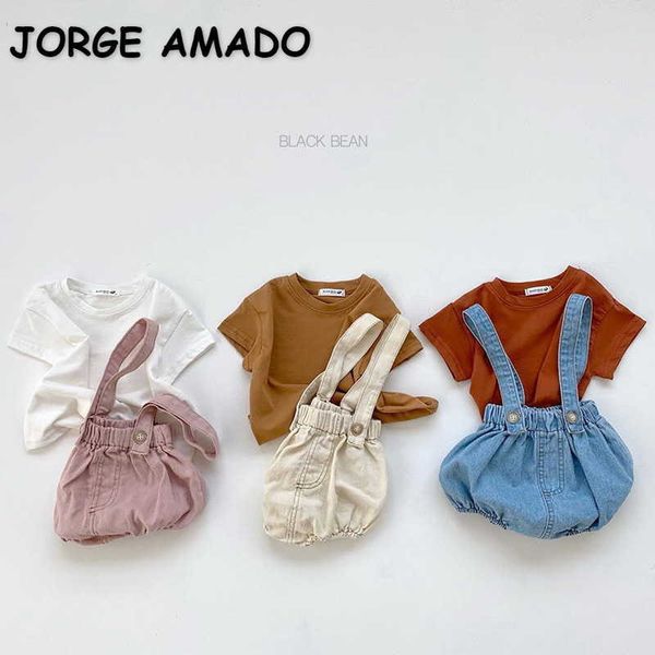 summer kids girls 2-pcs sets solid color t-shirt + denim shorts cute style children clothes e7518 210610, White
summer kids girls 2-pcs sets solid color t-shirt + denim shorts cute style children clothes e7518 210610, White