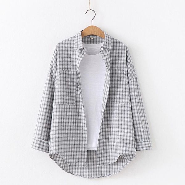 women's blouses & shirts autumn retro plaid shirt women cotton long sleeve blouse casual loose lady fashion outwear, White
women's blouses & shirts autumn retro plaid shirt women cotton long sleeve blouse casual loose lady fashion outwear, White