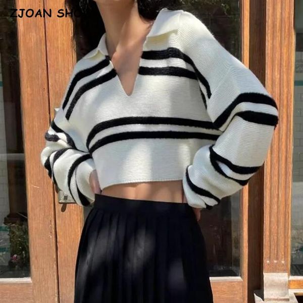women's sweaters 2021 vintage collar contrast shaggy black striped knitted sweater women cropped pullovers jumper loose short kni, White;black
women's sweaters 2021 vintage collar contrast shaggy black striped knitted sweater women cropped pullovers jumper loose short kni, White;black