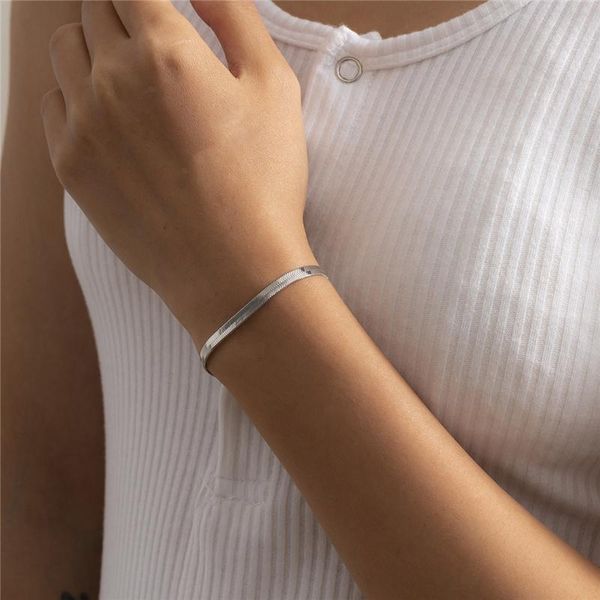 link, chain silver color flat blade snake bracelets bangles for women copper minimalist couple charm jewelry accessories, Black
link, chain silver color flat blade snake bracelets bangles for women copper minimalist couple charm jewelry accessories, Black