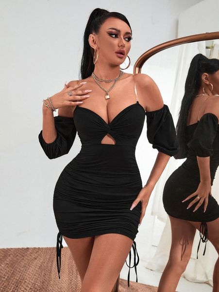 sxy twist cut out cold shoulder drawstring side bodycon dress 51ud#, Black;gray
sxy twist cut out cold shoulder drawstring side bodycon dress 51ud#, Black;gray