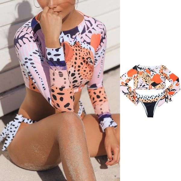 women 2pcs bikini long sleeve swimsuit leopard side tie thong bathing suit one-piece suits
women 2pcs bikini long sleeve swimsuit leopard side tie thong bathing suit one-piece suits
