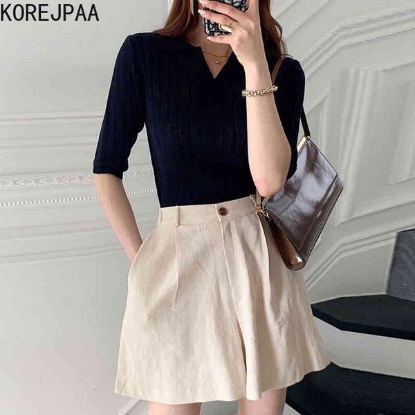 women sets summer korean chic ladies basic v-neck slim short sleeve knit sweater retro high waist wide leg shorts 210514, White
women sets summer korean chic ladies basic v-neck slim short sleeve knit sweater retro high waist wide leg shorts 210514, White