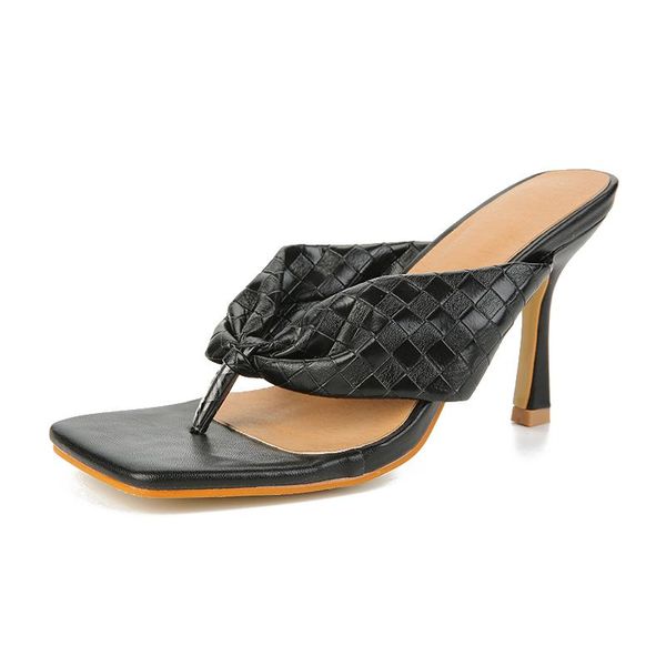 women summer slippers flip flops fashion braided square toe laies heel mules thin high heels, Black
women summer slippers flip flops fashion braided square toe laies heel mules thin high heels, Black