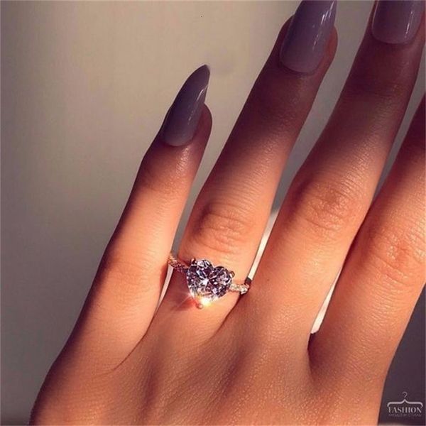 weixu ins inlaid aaa zircon heart ring engagement party ring jewelry, Silver 
weixu ins inlaid aaa zircon heart ring engagement party ring jewelry, Silver