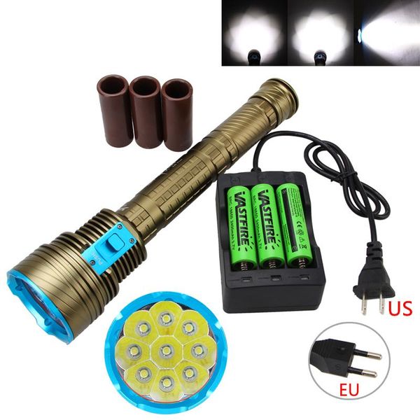 5000lumen 9x xm-l t6 led underwater 100m scuba diving hunting lamp torch with 18650 battery+charger flashlights torches
5000lumen 9x xm-l t6 led underwater 100m scuba diving hunting lamp torch with 18650 battery+charger flashlights torches