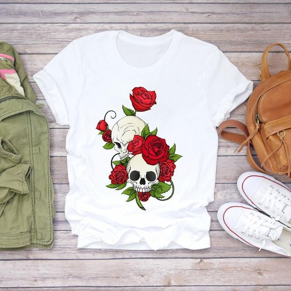 summer skull flower floral womens t shirt 90s cute fashion print ladies graphic female tee, White
summer skull flower floral womens t shirt 90s cute fashion print ladies graphic female tee, White