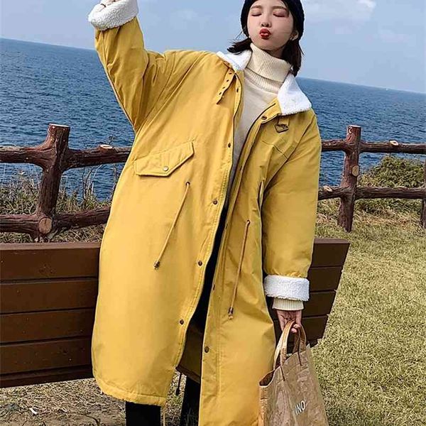 winter duck down long jacket women lamb fur patchwork loose warm parkas thickness coat sash tie up snow outerwear 210430, Black 
winter duck down long jacket women lamb fur patchwork loose warm parkas thickness coat sash tie up snow outerwear 210430, Black