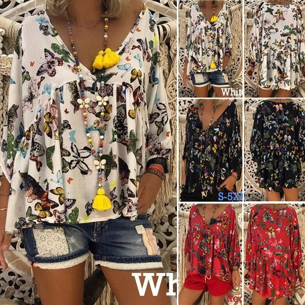 women autumn boho shirts floral butterfly printed blouse ladies long sleeve loose casual deep v neck blusas women's blouses &, White
women autumn boho shirts floral butterfly printed blouse ladies long sleeve loose casual deep v neck blusas women's blouses &, White