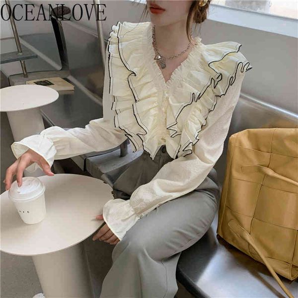 ruffles women blouses v neck vintage flare sleeve solid korean blusas mujer spring loose shirts elegant 210415, White
ruffles women blouses v neck vintage flare sleeve solid korean blusas mujer spring loose shirts elegant 210415, White