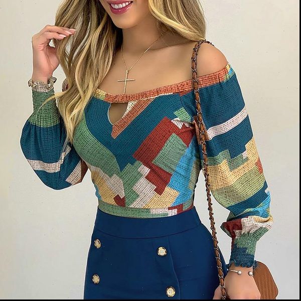 fashion off shoulder womens blouses hollow out printed lantern sleeve crop long shirt, White
fashion off shoulder womens blouses hollow out printed lantern sleeve crop long shirt, White
