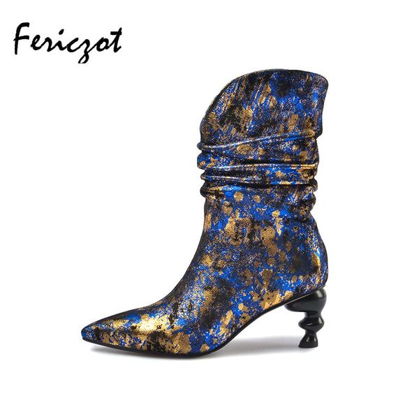 boots fericzot pointed toe genuine leather women shoes strange heel ankle natural fold fashion female, Black
boots fericzot pointed toe genuine leather women shoes strange heel ankle natural fold fashion female, Black